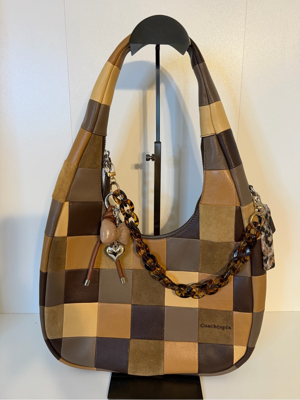 Coachtopia Patchwork Leather Hobo Bag in Brown and Tan